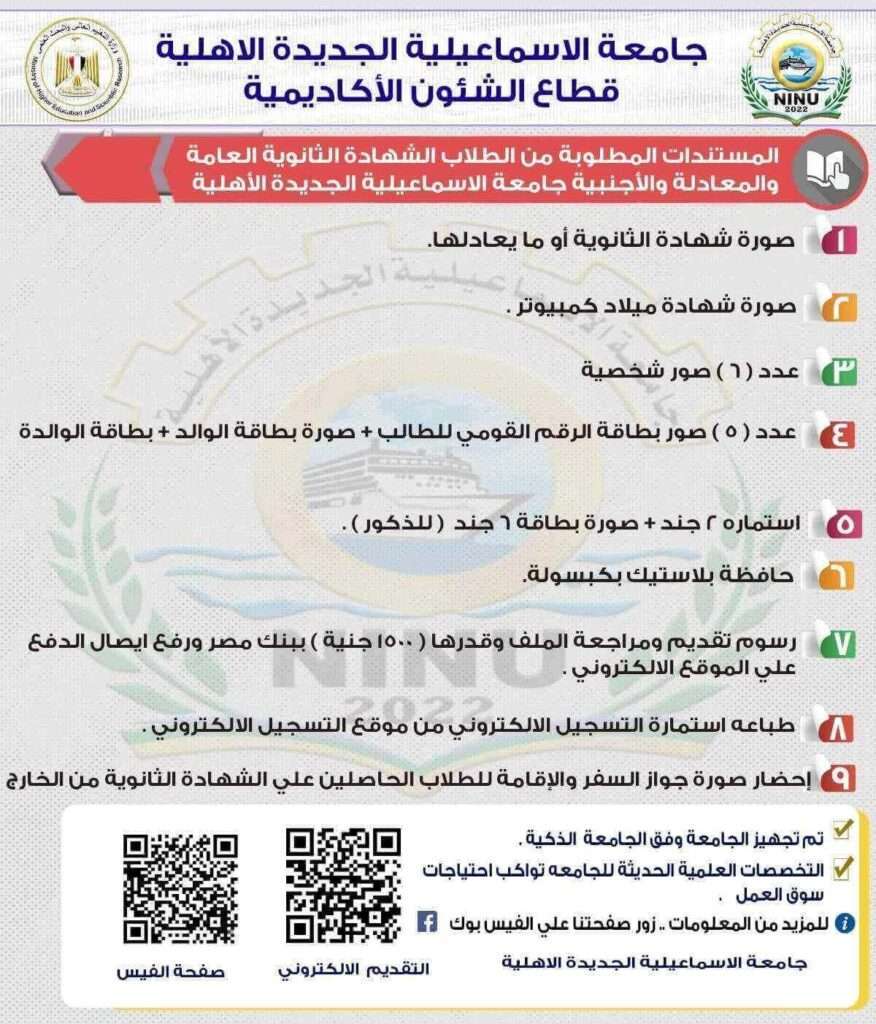 جامعة الاسماعيلية الاهلية المصاريف والتنسيق والتقديم 2 التقديم في جامعة الإسماعيلية الجديدة الأهلية