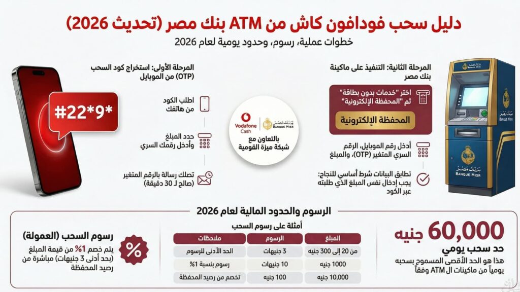 خطوات سحب فودافون كاش من ATM