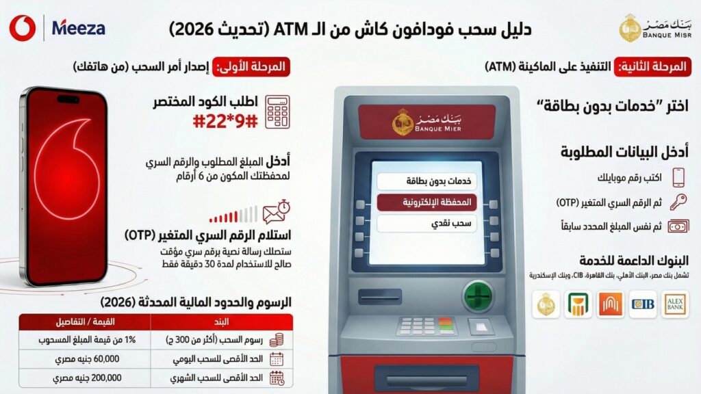 طريقة سحب فودافون كاش من ATM بنك مصر