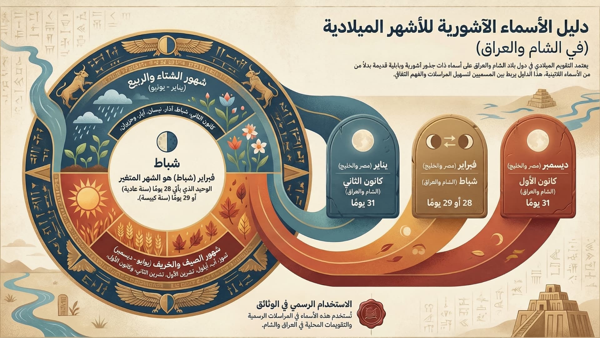 قائمة الأسماء الآشورية القديمة للأشهر الميلادية المستخدمة في الشام والعراق