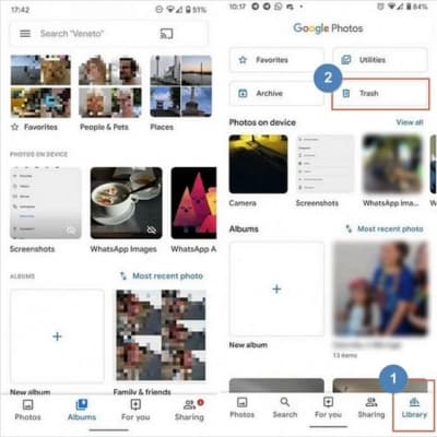 استرجاع الصور من المهملات في صور Google على Android