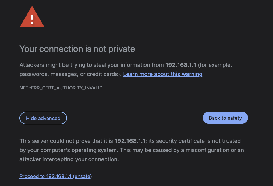 حل مشكلة Your connection is not private عند الدخول علي صفحة الراوتر 192.168.1.1